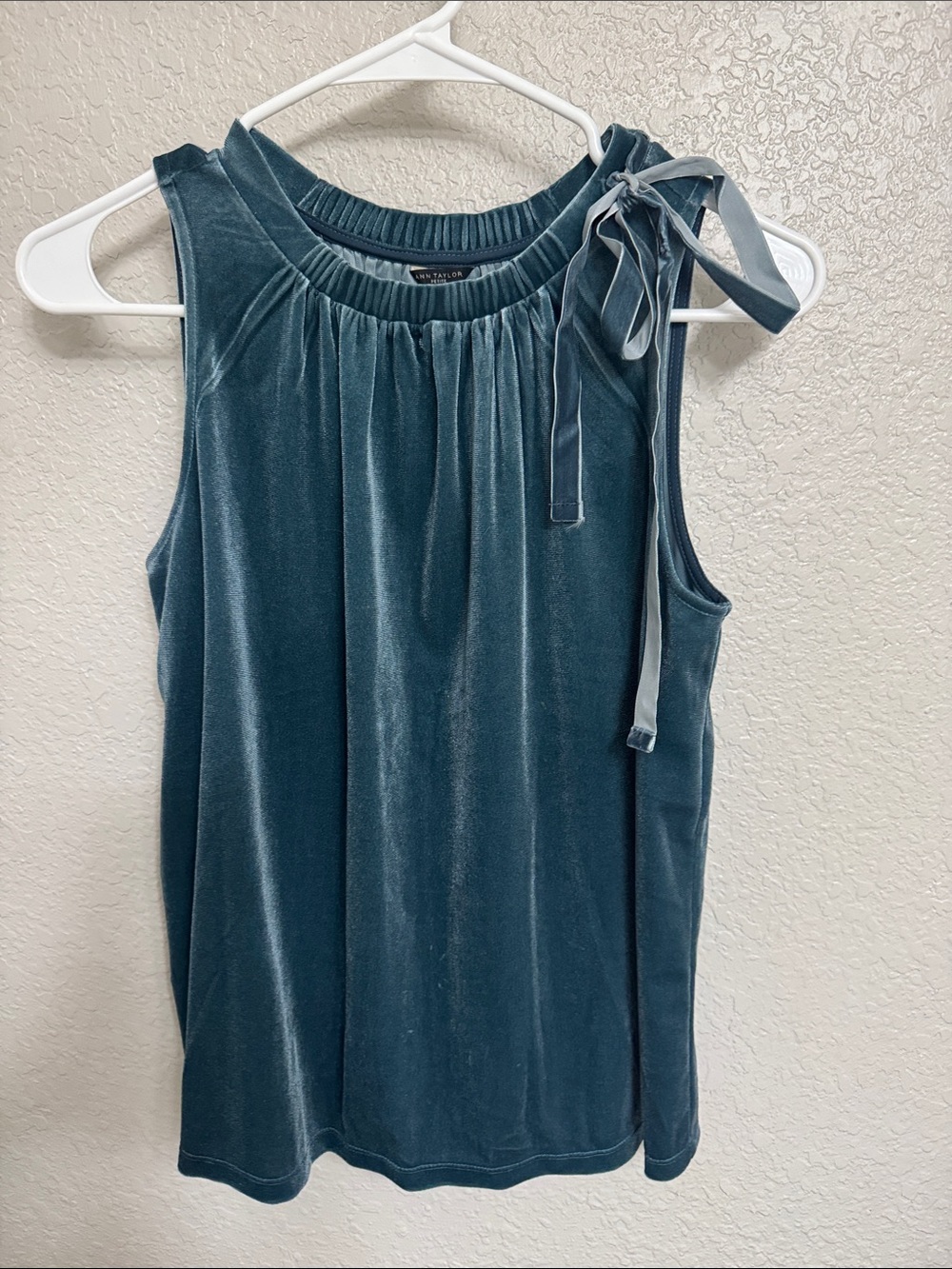 Ann Taylor Teal Velvet Sleeveless Tie-Shoulder Camisole